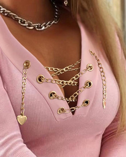 Top for Women 2023 Spring Cold Shoulder Cutout Rhinestone Decor Top feminino Fashion Daily Long Sleeve Tee New Casual T-ShIrt