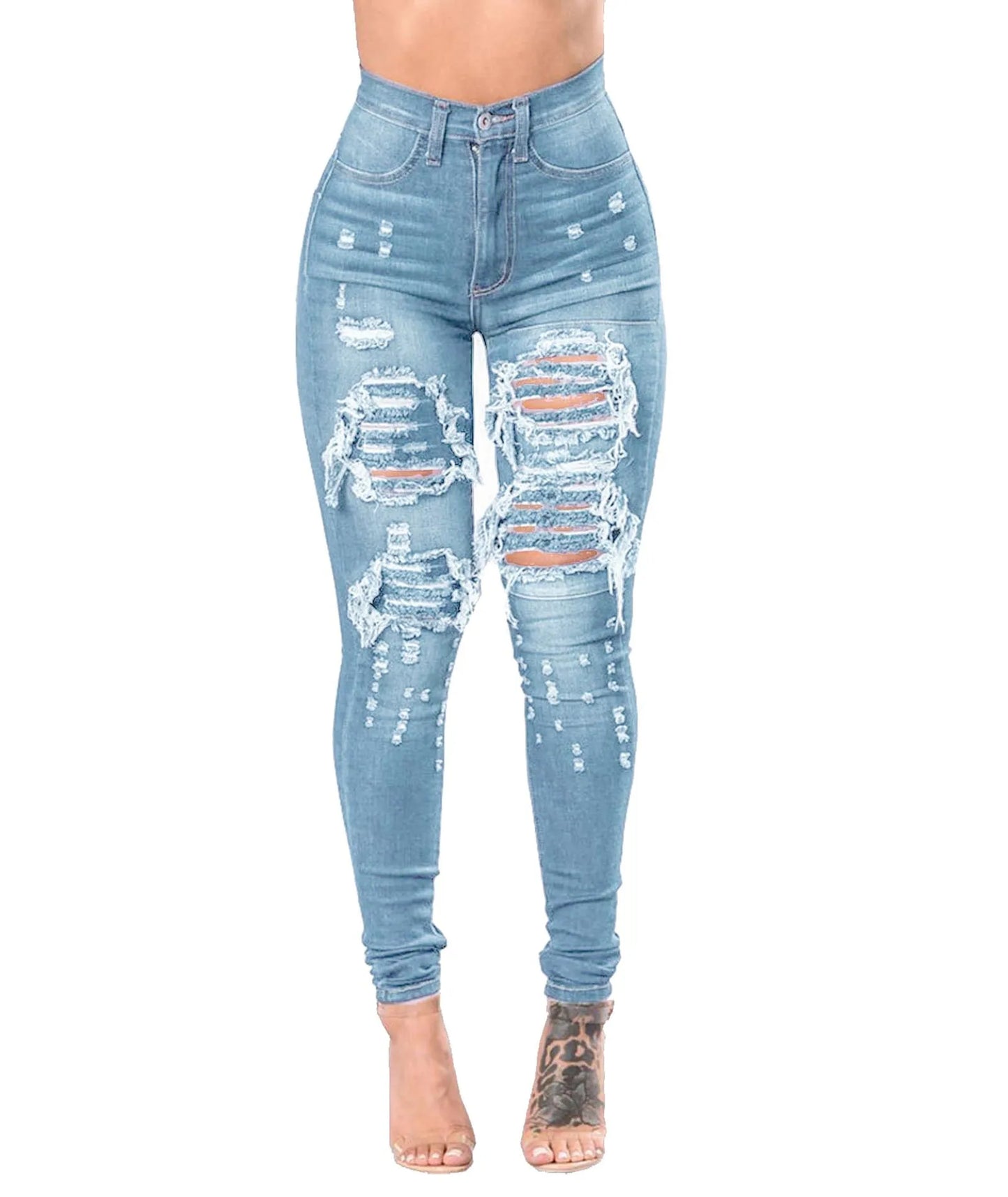 2023 Autumn High Waist Ripped Jeans For Women Fashion Stretch Skinny Denim Pencil Pants Casual Slim Trousers S-3XL