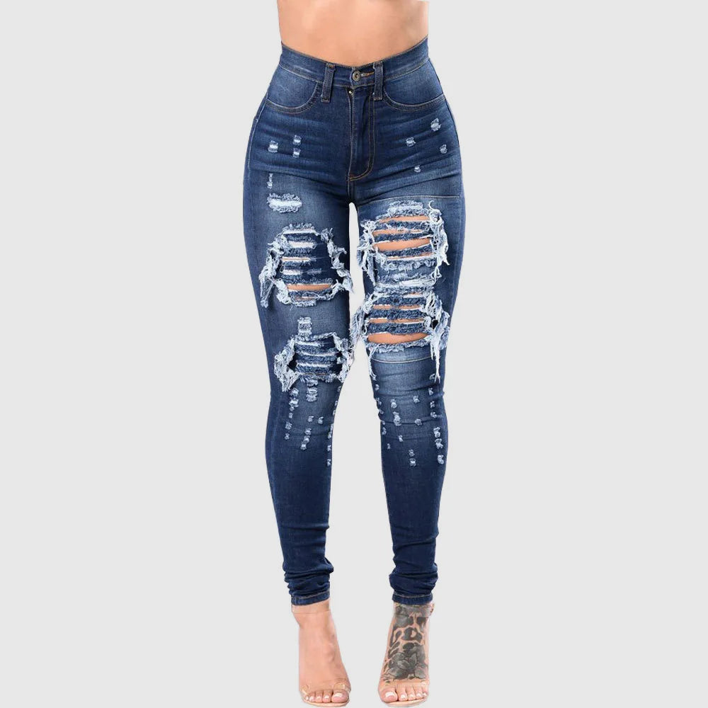 2023 Autumn High Waist Ripped Jeans For Women Fashion Stretch Skinny Denim Pencil Pants Casual Slim Trousers S-3XL