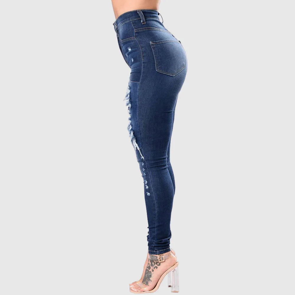 2023 Autumn High Waist Ripped Jeans For Women Fashion Stretch Skinny Denim Pencil Pants Casual Slim Trousers S-3XL