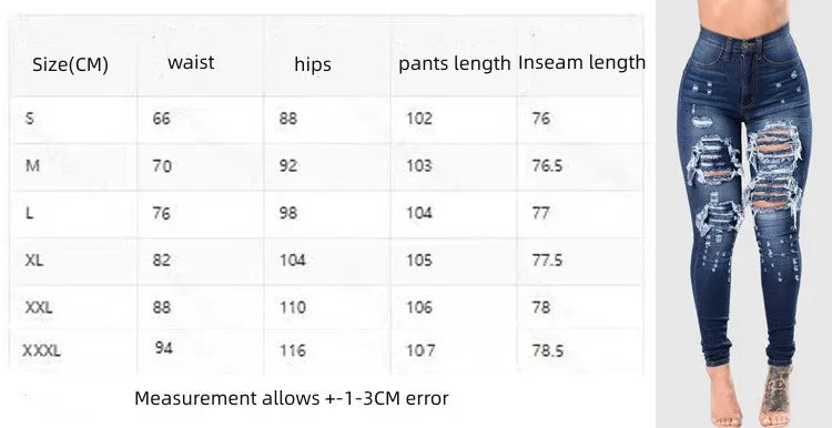 2023 Autumn High Waist Ripped Jeans For Women Fashion Stretch Skinny Denim Pencil Pants Casual Slim Trousers S-3XL