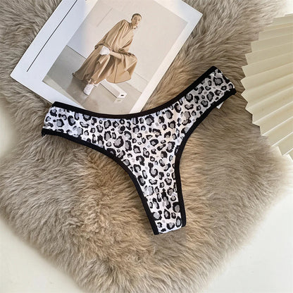 Leopard-print Thong Women Sexy Panties Low Waist Ice Silk Female Briefs Seamless Cotton g-string Women’s Underwear Sxy Lingerie