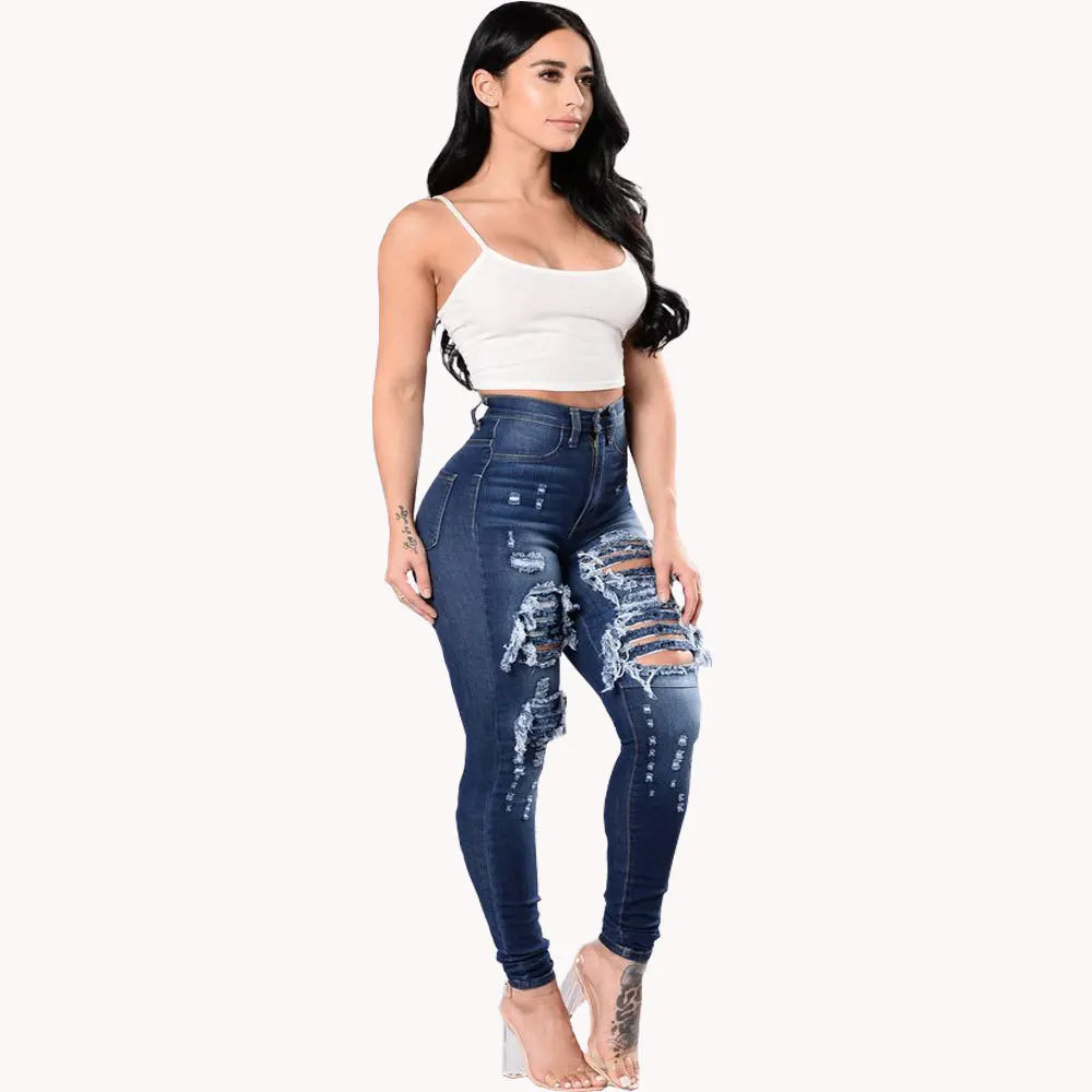 2023 Autumn High Waist Ripped Jeans For Women Fashion Stretch Skinny Denim Pencil Pants Casual Slim Trousers S-3XL