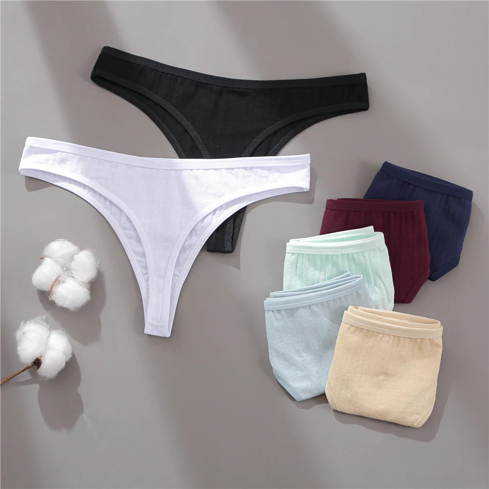 6PCS/Set Cotton Panties G-String Women Panties Sexy Underwear Female Lingerie Thong Briefs for Woman Solid Color Intimate Pantys