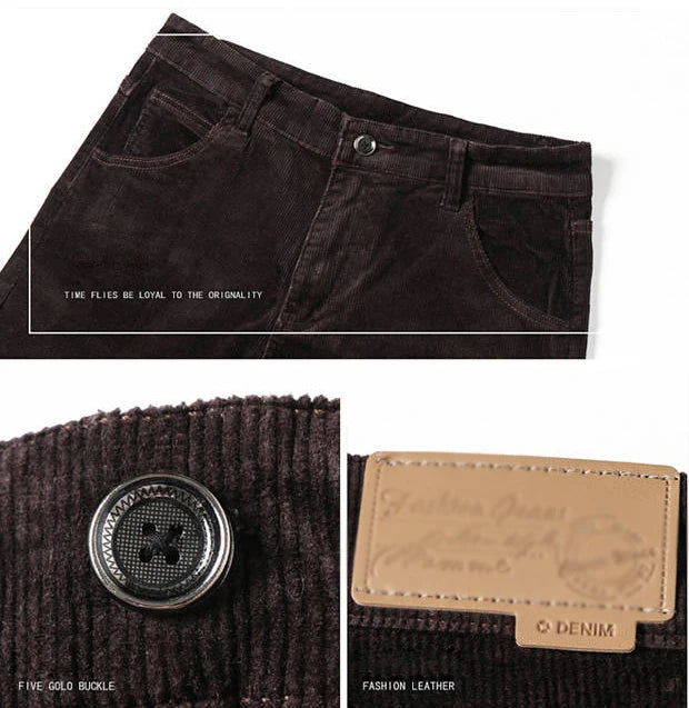 Autumn Winter Men`s Thick Warm Corduroy Pants Fleece Trousers Male Casual Business Style Long Jeans Men