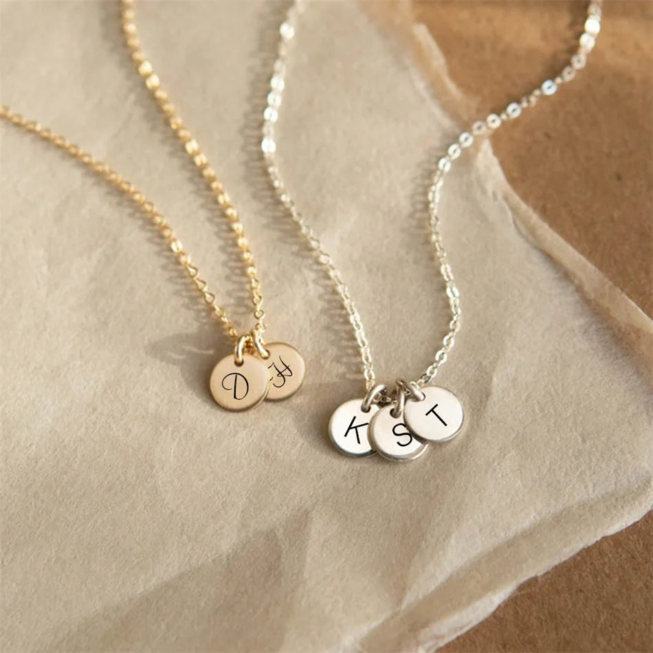 eManco 6mm Initial Letter Customized Name Necklace Stainless Steel Choker Women Disc Pendant Necklaces Women Men Family  Jewelry