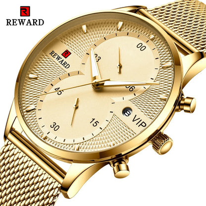 REWARD Business Mens Watches Top Brand Luxury Chronograph Waterproof Quartz Watch Men Stainless Steel Sport Date Wristwatch