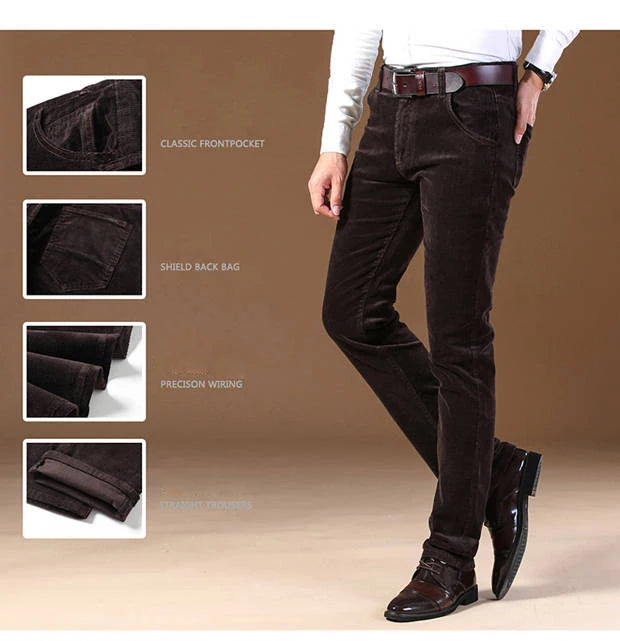 Autumn Winter Men`s Thick Warm Corduroy Pants Fleece Trousers Male Casual Business Style Long Jeans Men