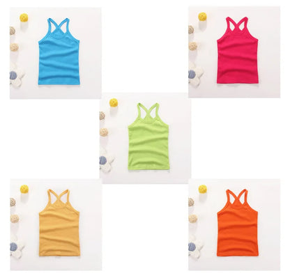 Hot Summer Cotton Girls Vest Sleeveless Solid Color T-shirts Tees Kids Children Tops Baby Girl Casual Clothes Tshirt 2-12 Years