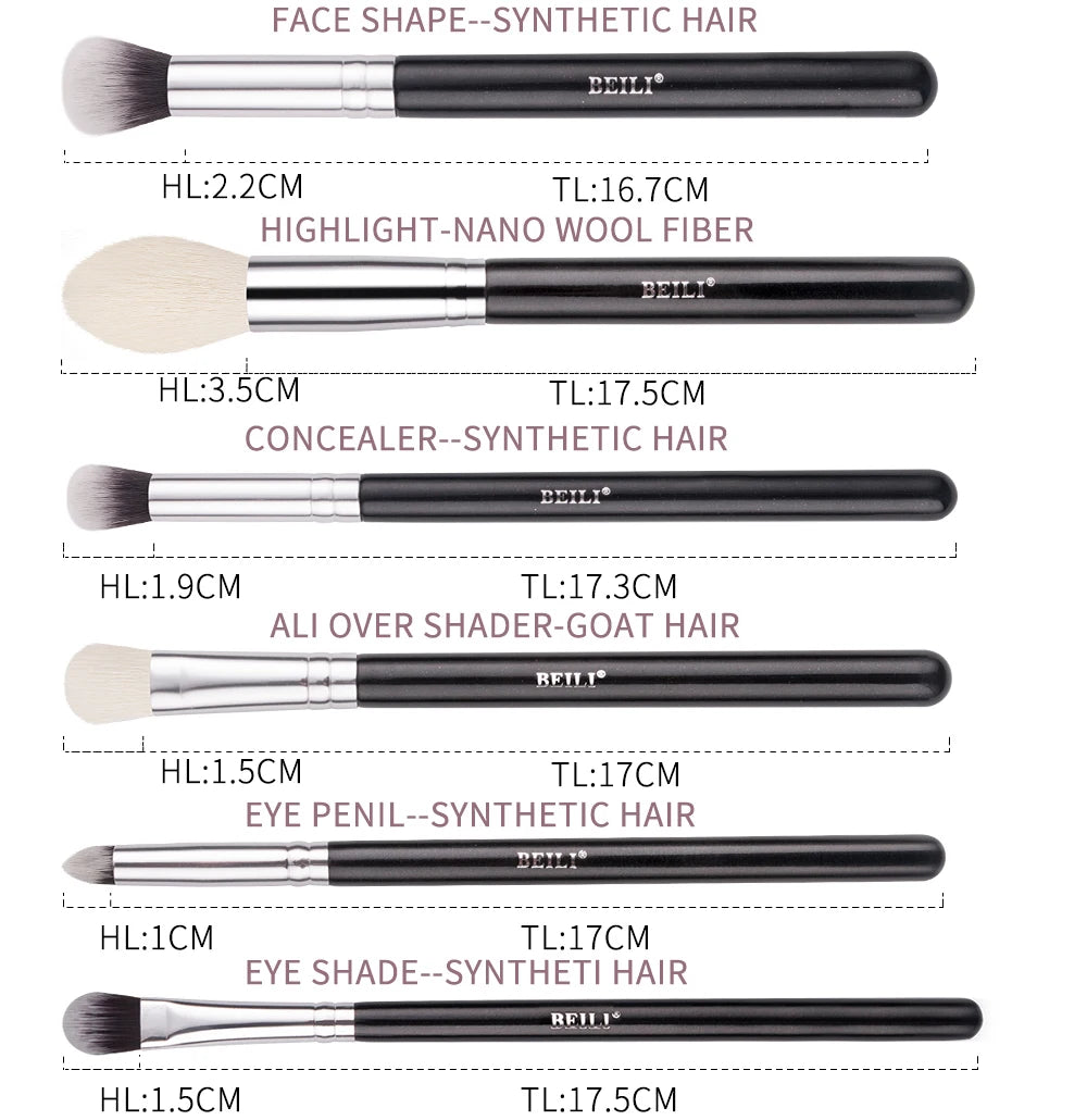 BEILI Black Goat Hair Professional Makeup Brushes Set Foundation Concealer Eyeshadow Blending Make Up Brush brochas maquillaje