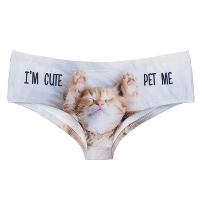 DeanFire Super Soft Women 3D Panties Underwear CAT Meow Kitty Funny Print Kawaii Push Up Briefs Lingerie Thong for Female