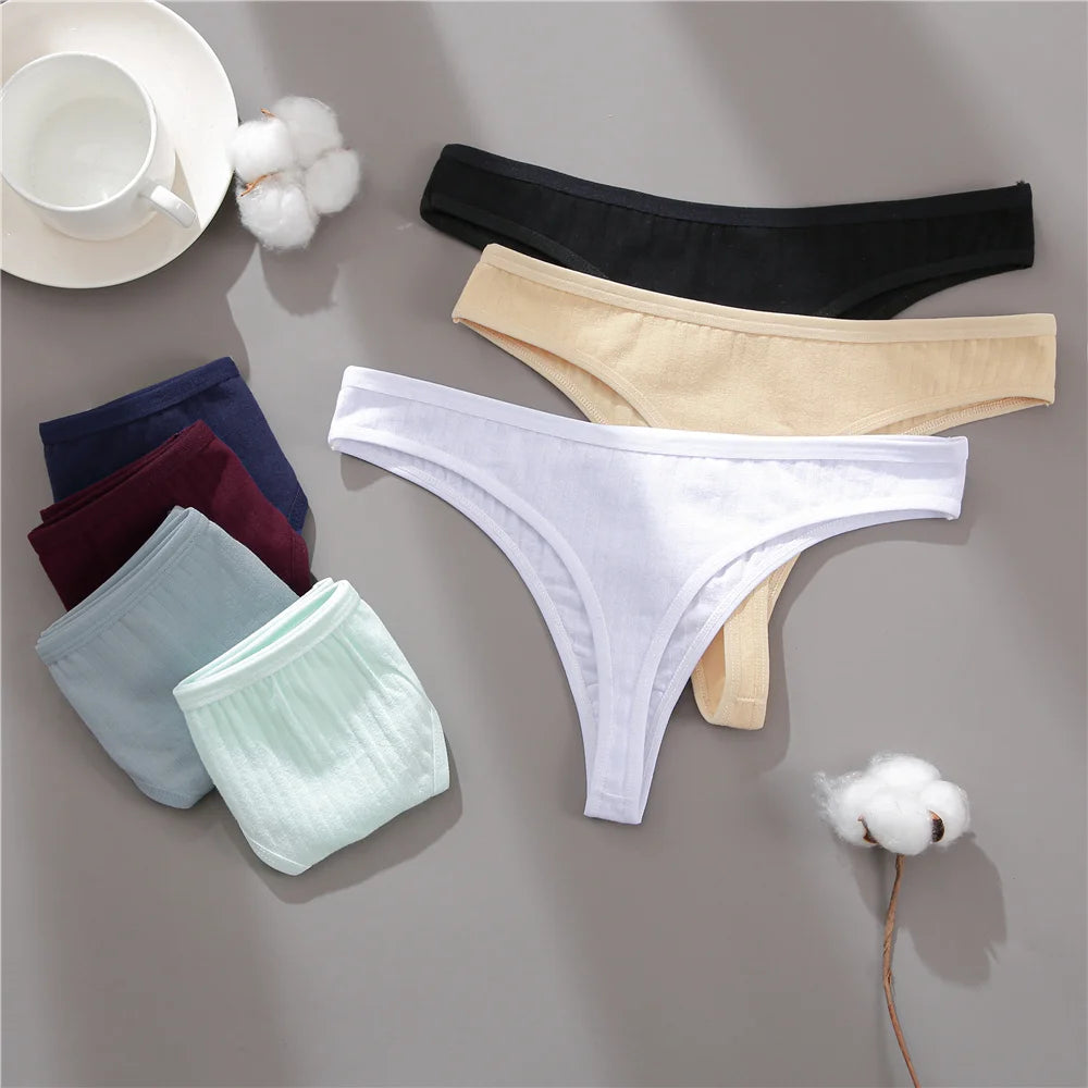 6PCS/Set Cotton Panties G-String Women Panties Sexy Underwear Female Lingerie Thong Briefs for Woman Solid Color Intimate Pantys