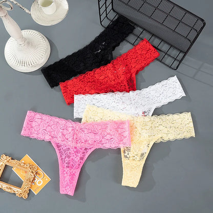 3PCS Lace Floral Women Panties Low Waist Breathable Briefs Female Thong Underwear M-2XL Solid Sexy G-String Transparent Panty