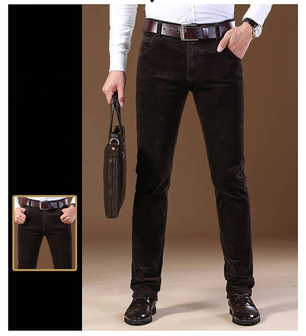 Autumn Winter Men`s Thick Warm Corduroy Pants Fleece Trousers Male Casual Business Style Long Jeans Men