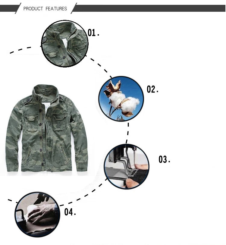 Military Denim Jacket Men Retro Camo Multi-pockets Mens Cowboy Jackets Fashion Cargo Jeans Coats Jaqueta Masculina Size S-2XL