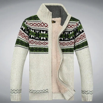 2021 Winter Sweater Male Thicken Fleece Men Cardigan Cotton Knitted Jacquard Men's Sweater coat Size S -3XL