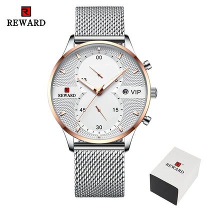 REWARD Business Mens Watches Top Brand Luxury Chronograph Waterproof Quartz Watch Men Stainless Steel Sport Date Wristwatch