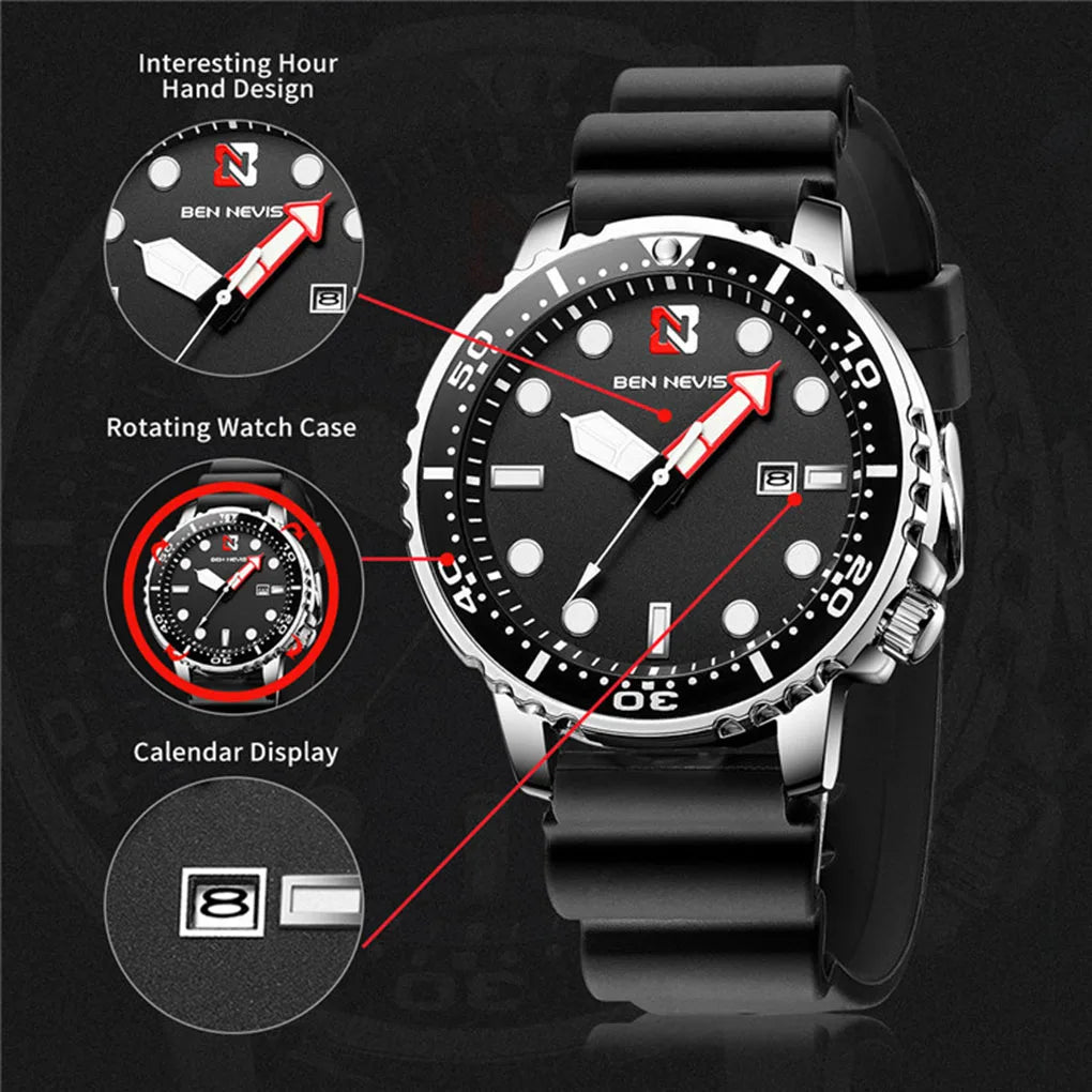 Men Watch Dress Ornament Chic Solid Color Multifunctional Man Wristwatch Festival Gift Fashion Accessory Time Reminding Device