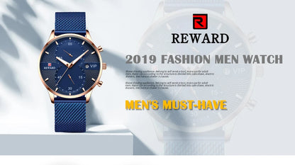 REWARD Business Mens Watches Top Brand Luxury Chronograph Waterproof Quartz Watch Men Stainless Steel Sport Date Wristwatch