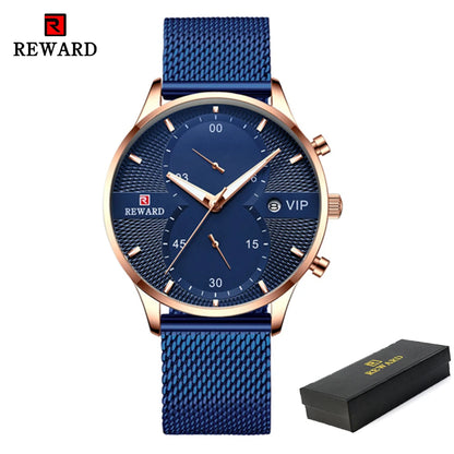 REWARD Business Mens Watches Top Brand Luxury Chronograph Waterproof Quartz Watch Men Stainless Steel Sport Date Wristwatch