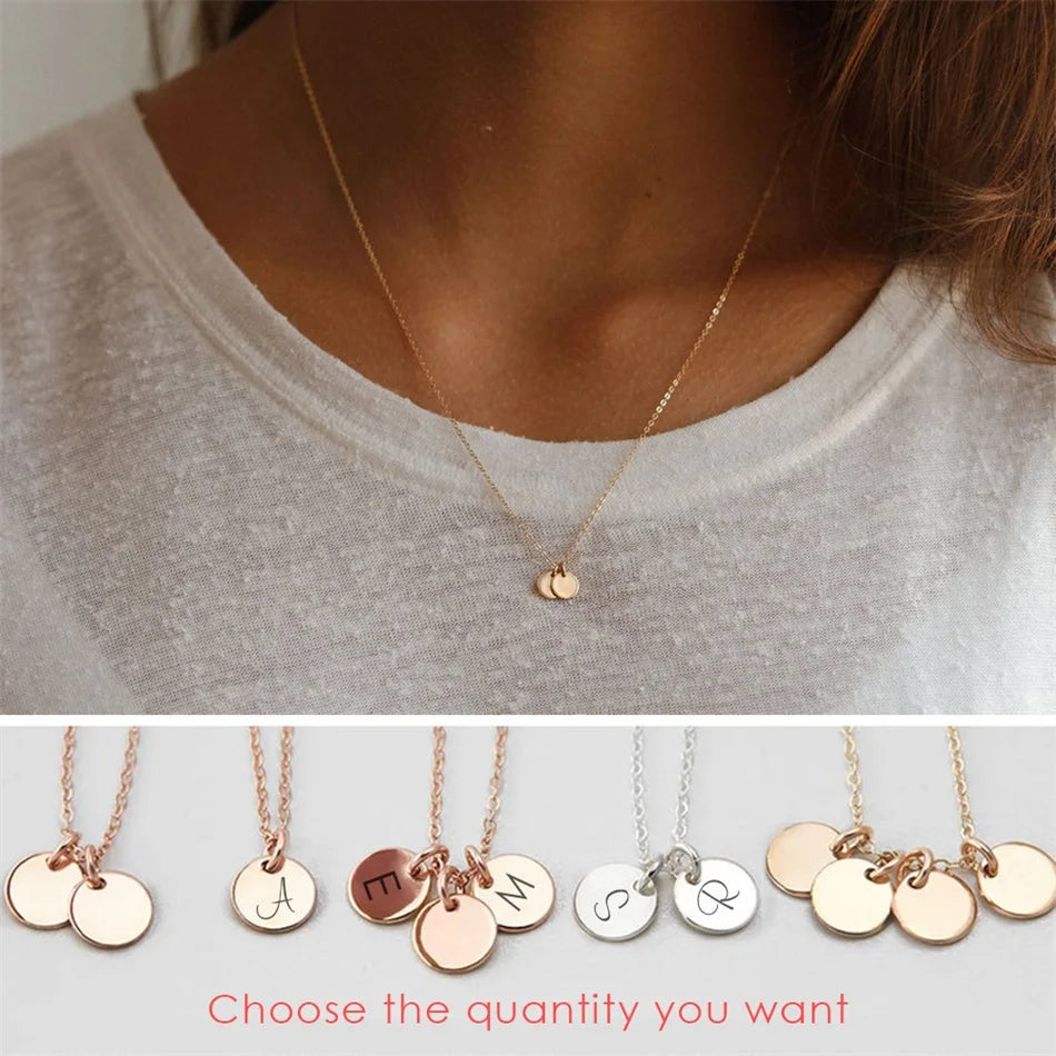 eManco 6mm Initial Letter Customized Name Necklace Stainless Steel Choker Women Disc Pendant Necklaces Women Men Family  Jewelry