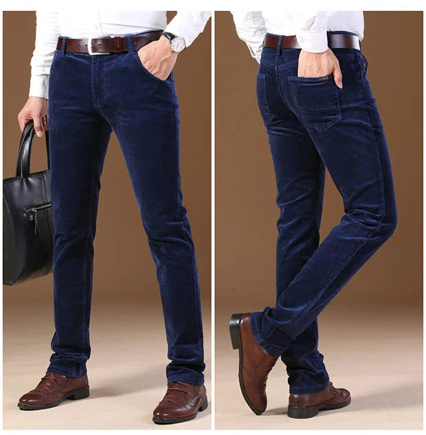 Autumn Winter Men`s Thick Warm Corduroy Pants Fleece Trousers Male Casual Business Style Long Jeans Men