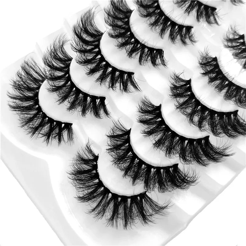 NEW 5/6/7/8 Pairs Natural Long Mink False Eyelashes Cross Dense Handmade Cotton Stalk 25mm Lashes Make-up Mink Beauty Eyelashes