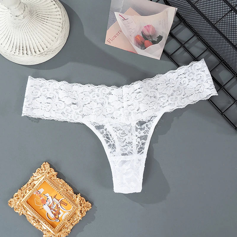 3PCS Lace Floral Women Panties Low Waist Breathable Briefs Female Thong Underwear M-2XL Solid Sexy G-String Transparent Panty