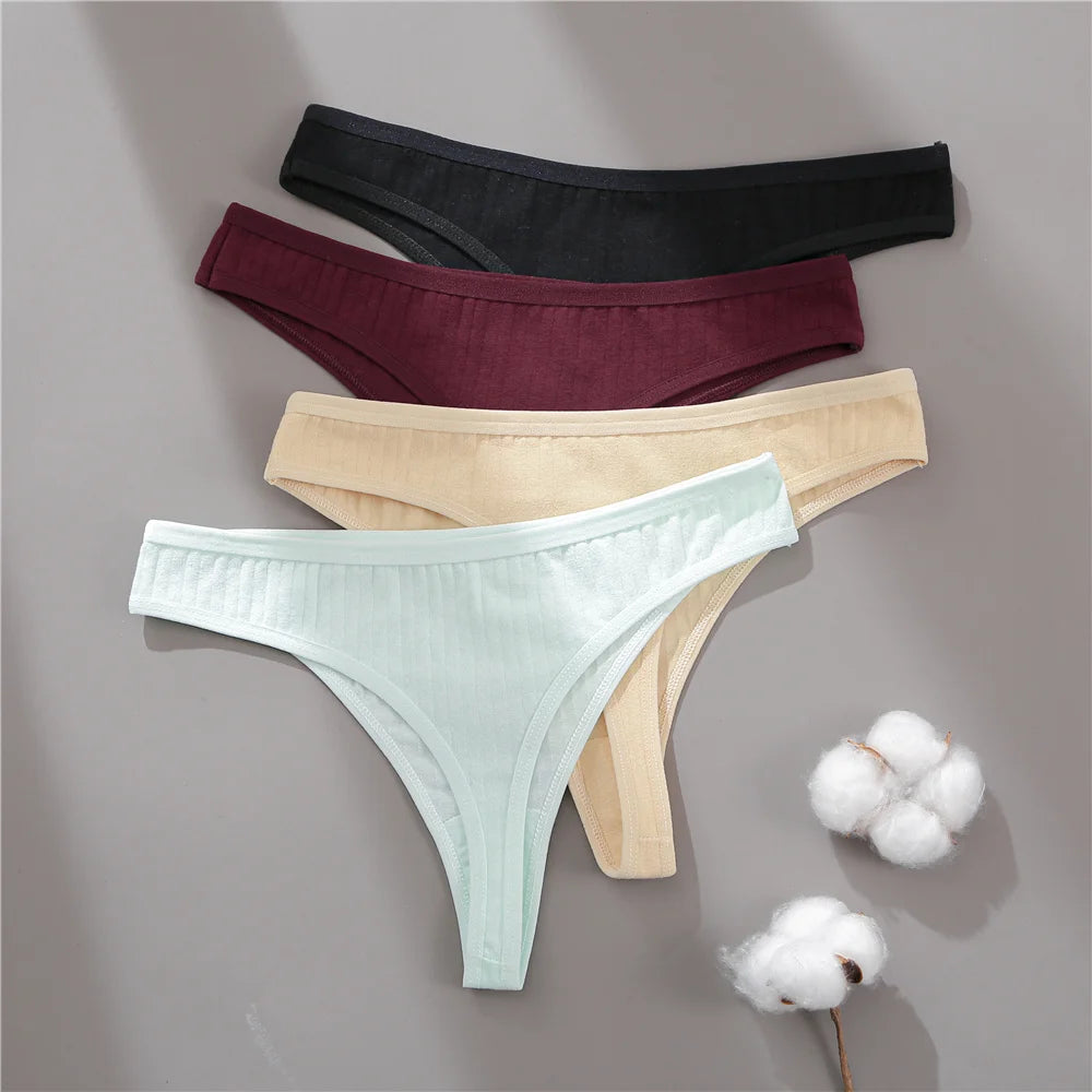 6PCS/Set Cotton Panties G-String Women Panties Sexy Underwear Female Lingerie Thong Briefs for Woman Solid Color Intimate Pantys