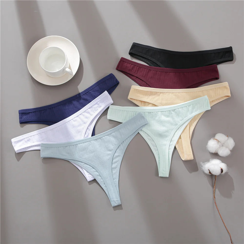 6PCS/Set Cotton Panties G-String Women Panties Sexy Underwear Female Lingerie Thong Briefs for Woman Solid Color Intimate Pantys