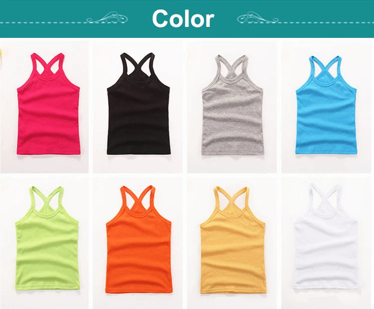 Hot Summer Cotton Girls Vest Sleeveless Solid Color T-shirts Tees Kids Children Tops Baby Girl Casual Clothes Tshirt 2-12 Years