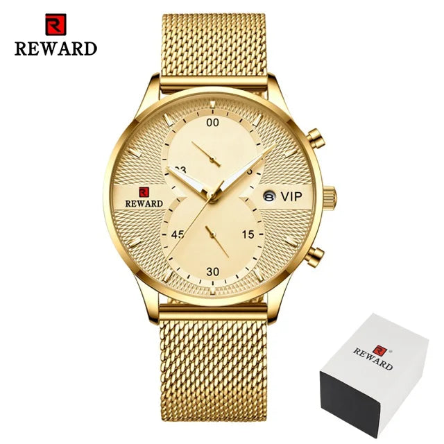 REWARD Business Mens Watches Top Brand Luxury Chronograph Waterproof Quartz Watch Men Stainless Steel Sport Date Wristwatch