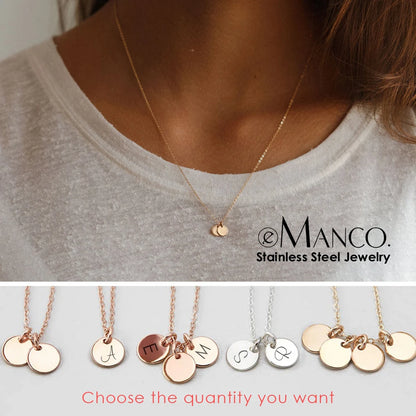 eManco 6mm Initial Letter Customized Name Necklace Stainless Steel Choker Women Disc Pendant Necklaces Women Men Family  Jewelry