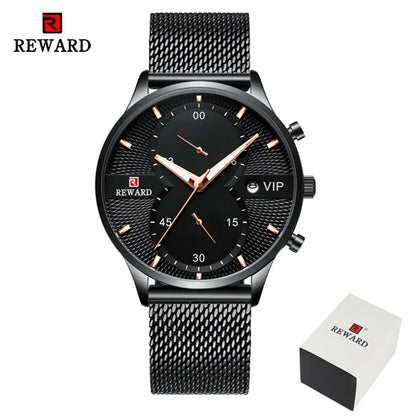 REWARD Business Mens Watches Top Brand Luxury Chronograph Waterproof Quartz Watch Men Stainless Steel Sport Date Wristwatch