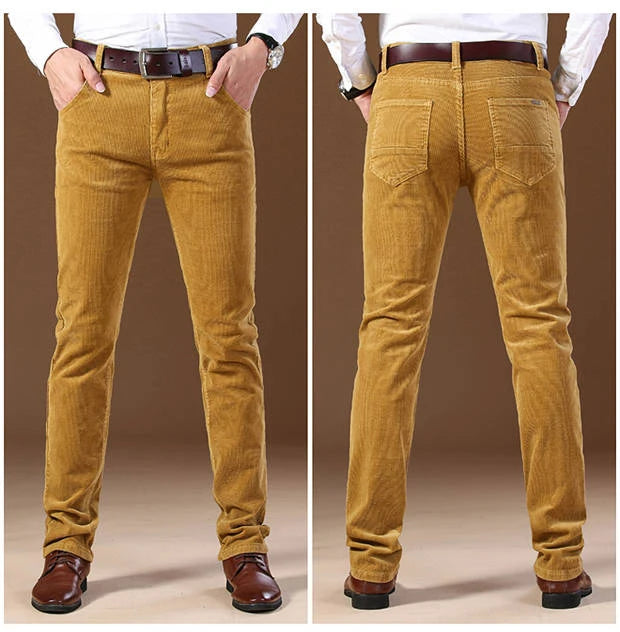 Autumn Winter Men`s Thick Warm Corduroy Pants Fleece Trousers Male Casual Business Style Long Jeans Men