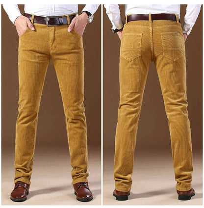 Autumn Winter Men`s Thick Warm Corduroy Pants Fleece Trousers Male Casual Business Style Long Jeans Men