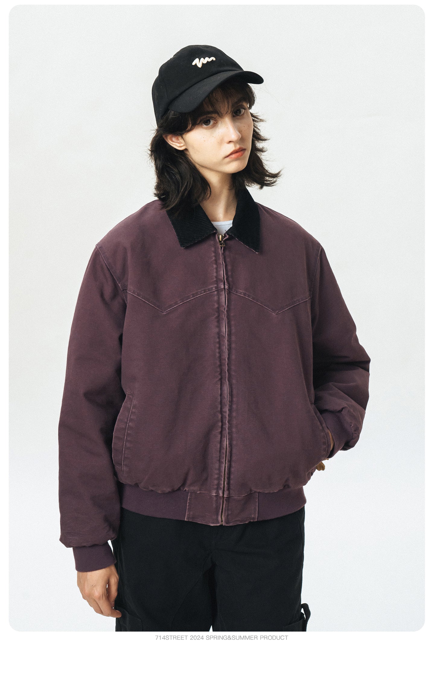 714street Fall and Winter Purple Detroit Cotton Coat