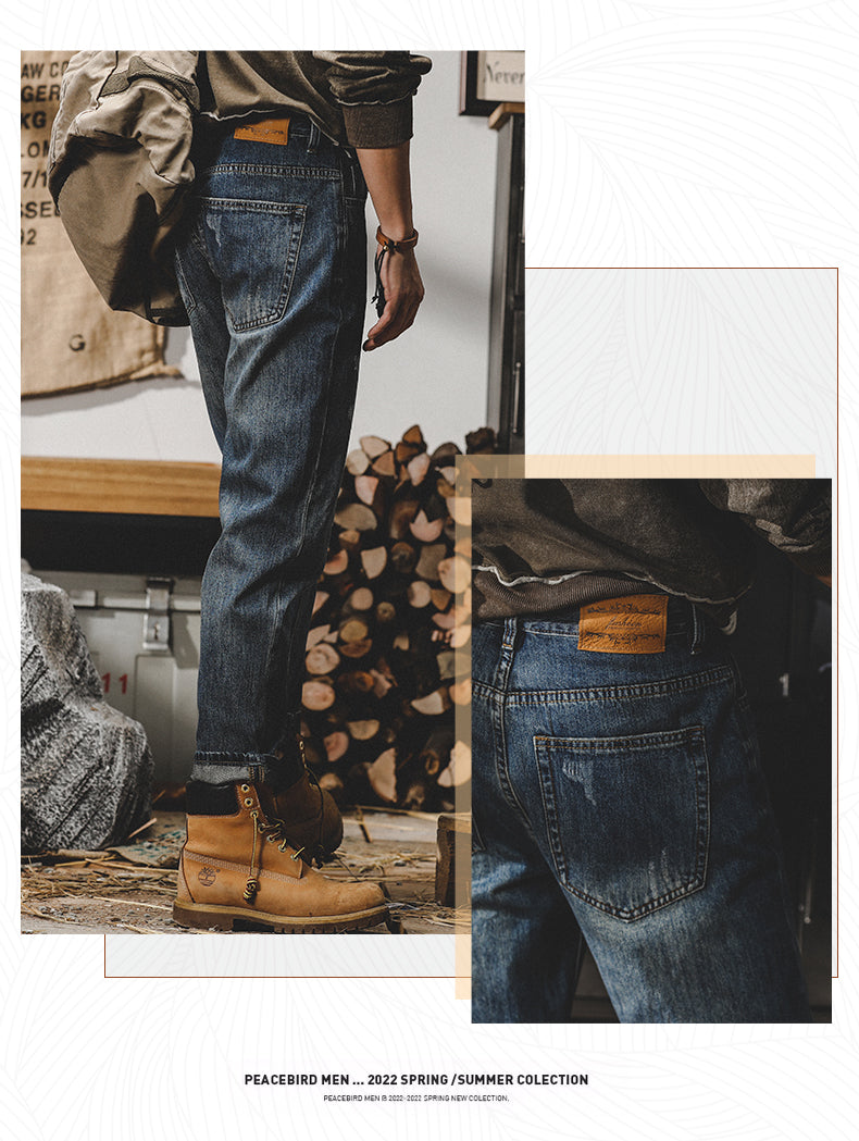 Trendy American Retro Fleece-lined Fall and Winter Washed Denim