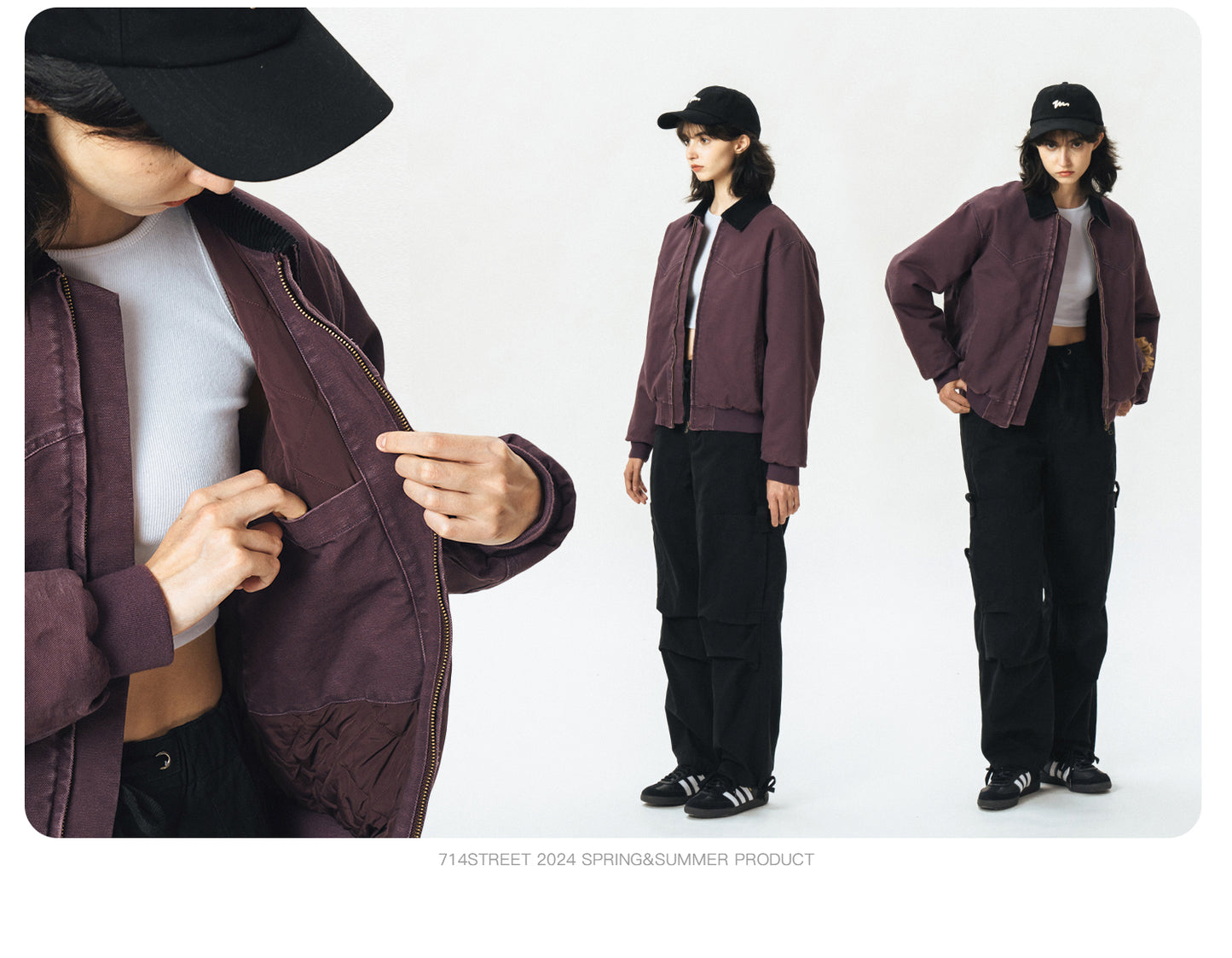 714street Fall and Winter Purple Detroit Cotton Coat