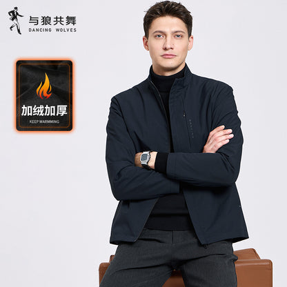 Dance with Wolf Stand Collar Jacket Men 2025 Spring New Arrival Work Clothing Administrative Business All-Match Easy to Handle Outwear Men