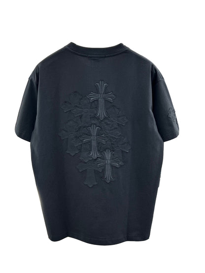 Trendy Burnt Flower Men and Women Same Half Sleeve Cross Embroider