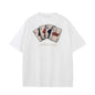 Hong Kong Fashion Brand Playing Cards Men and Women Short Sleeve American High Street Retro T-Shirt Texture Pure Cotton Loose Couple Outfit Tops