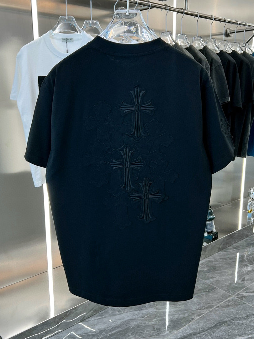 Trendy Burnt Flower Men and Women Same Half Sleeve Cross Embroider