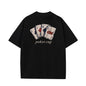 Hong Kong Fashion Brand Playing Cards Men and Women Short Sleeve American High Street Retro T-Shirt Texture Pure Cotton Loose Couple Outfit Tops