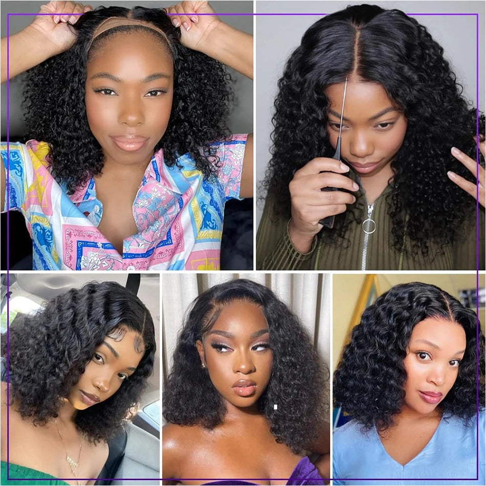 13x4 Deep Wave Curly Bob Wig Human Hair Transparent Lace Frontal Wigs Glueless Water Wave Lace Wig Perruques Cheveux Humains