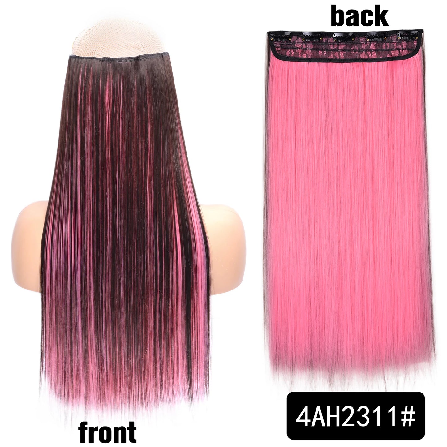 Synthetic Long Wavy 5 Clip In Hair Extensions 22Inch Synthetic Fiber Heat Resistant Hairpiece Black Pink False Hair Daily Use