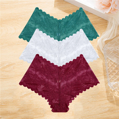 FINETOO 3Pcs/set Lace Boyshort Panties Women Low-Rise Floral Underwear S-XL Girls Sexy Panties Ladies Lace Underpants Lingerie