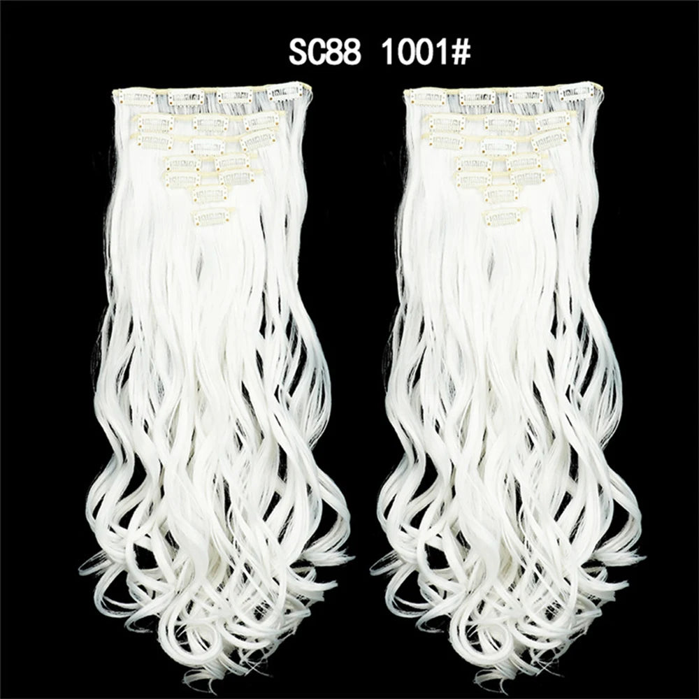 LINWAN Hair 22inch Ombre Hair Long Curly Hair Extension 16 Clips High Tempreture Synthetic Hairpiece Clip In Hair Extensions