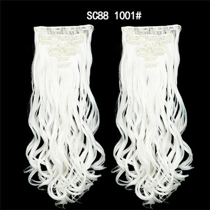 LINWAN Hair 22inch Ombre Hair Long Curly Hair Extension 16 Clips High Tempreture Synthetic Hairpiece Clip In Hair Extensions