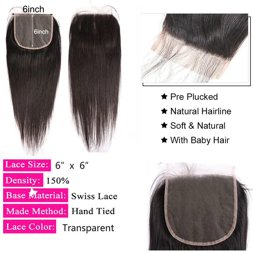 Straight 4x4 5x5 6x6 Lace Closure Human Hair Transparent   13x4 13x6 Lace Frontal Human Hair Ear to Ear Frontal Extensions